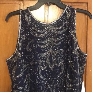 Long Navy Blue Beaded Dress Size 14